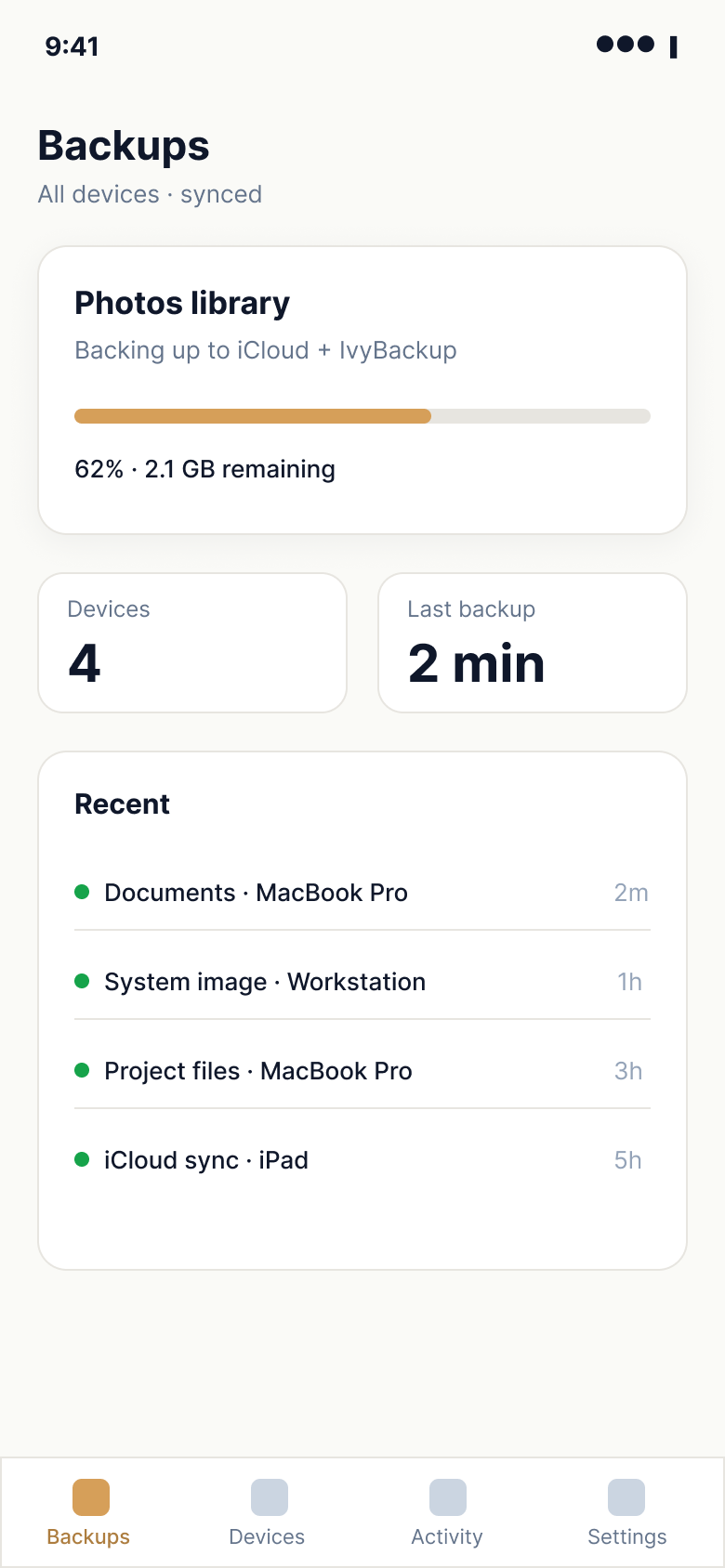 IvyBackup mobile app